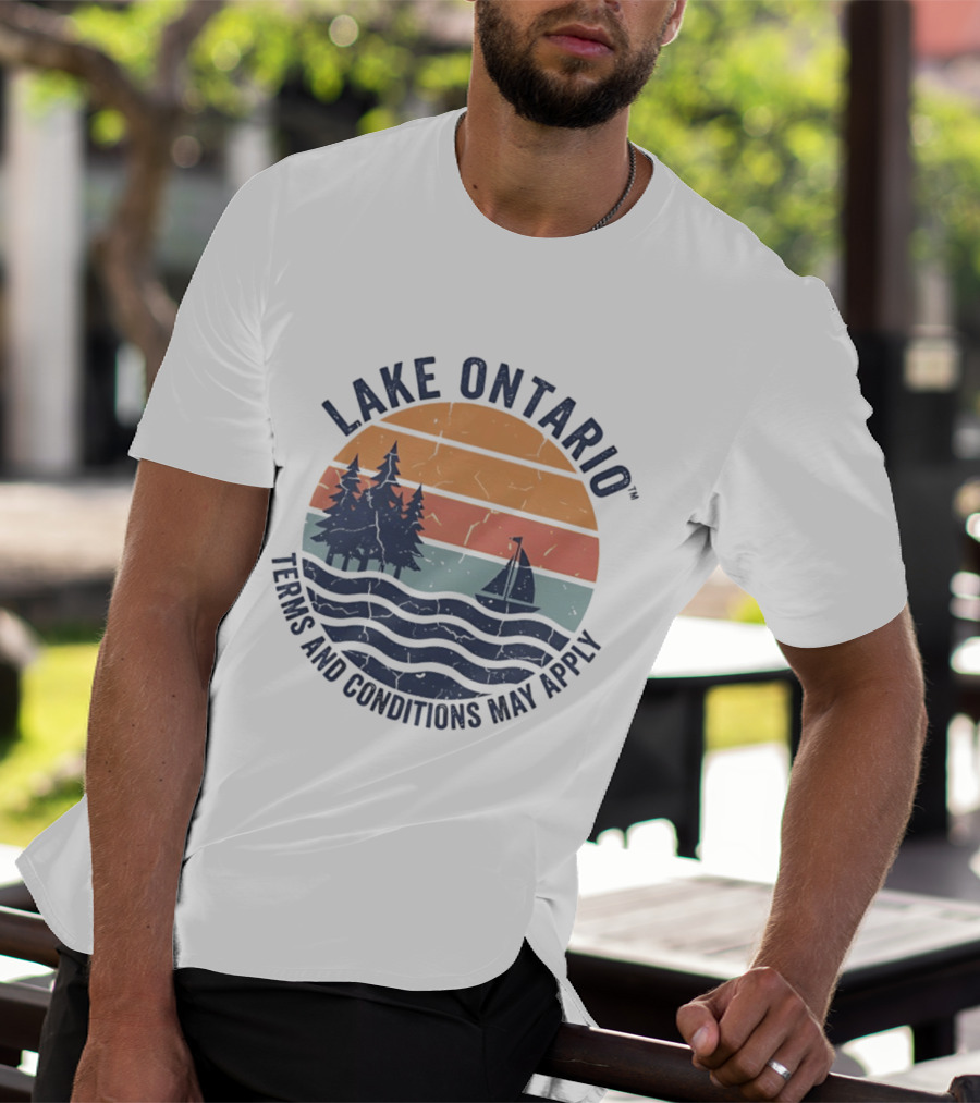 Lake Ontario Terms And Conditions May Apply Sunset Scene With Sailboat And Trees T-Shirt