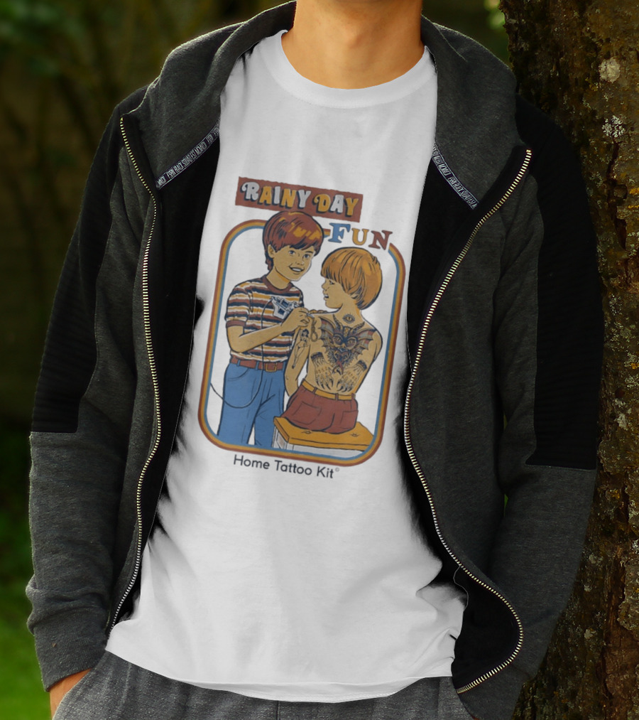 Rainy Day Fun Home Tattoo Kit Retro Style Boys With Tattoos T-Shirt