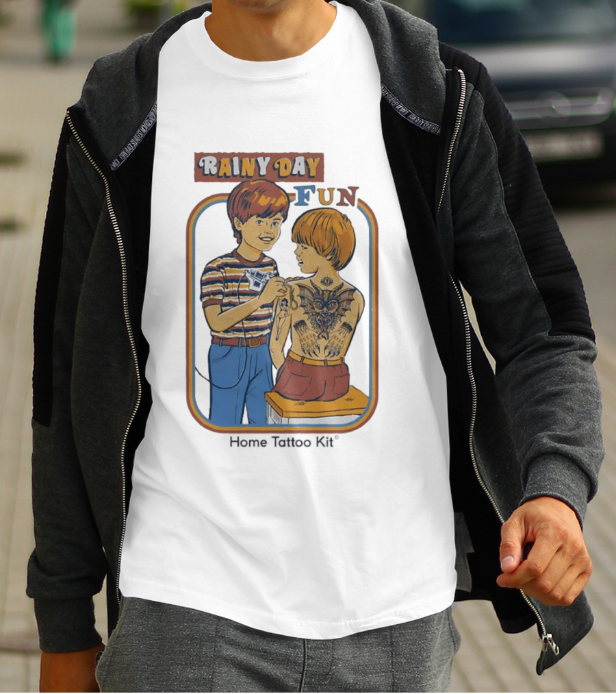 Rainy Day Fun Home Tattoo Kit Retro Style Boys With Tattoos T-Shirt