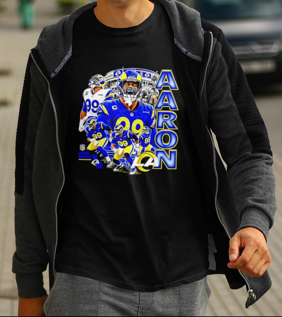 Aaron Donald Los Angeles Rams 99 Blue Collage 90s Bootleg T-Shirt