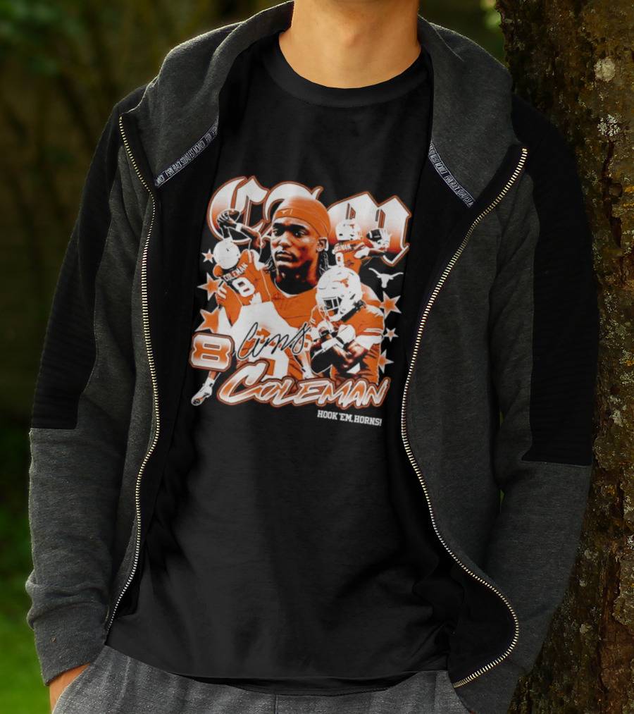 Cameron Coleman 8 Texas Longhorns NCAA Football Star Player Action T-Shirt