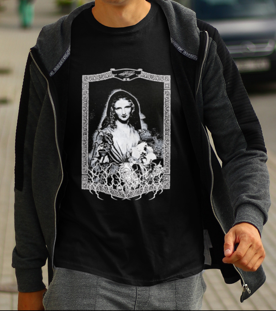 Cursed Black Metal Gothic Dark Saintly Figure With Floral Skull Motif T-Shirt