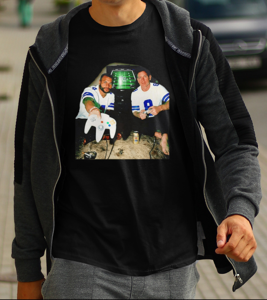 Dak Prescott Troy Aikman Dallas Cowboys Retro Gaming Session T-Shirt