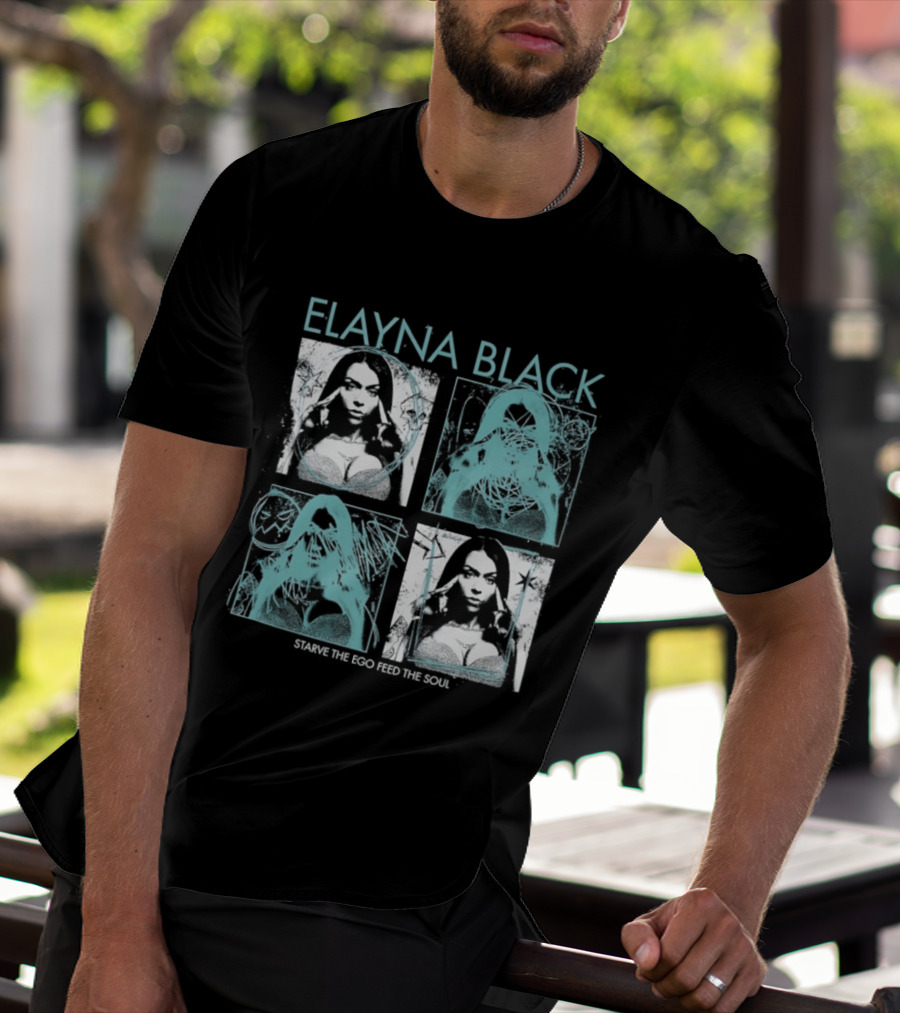 Elayna Black Starve The Ego Feed The Soul Portrait Grid T-Shirt