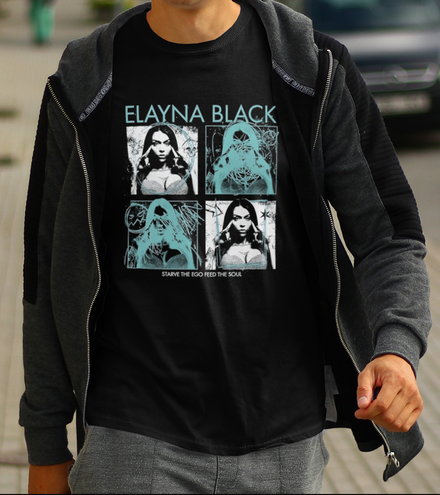 Elayna Black Starve The Ego Feed The Soul Portrait Grid T-Shirt
