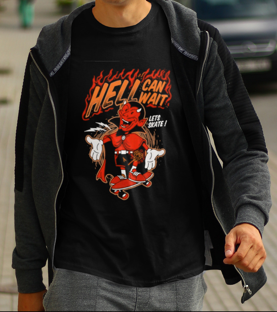 Hell Can Wait Let's Skate Devil Skateboarding T-Shirt