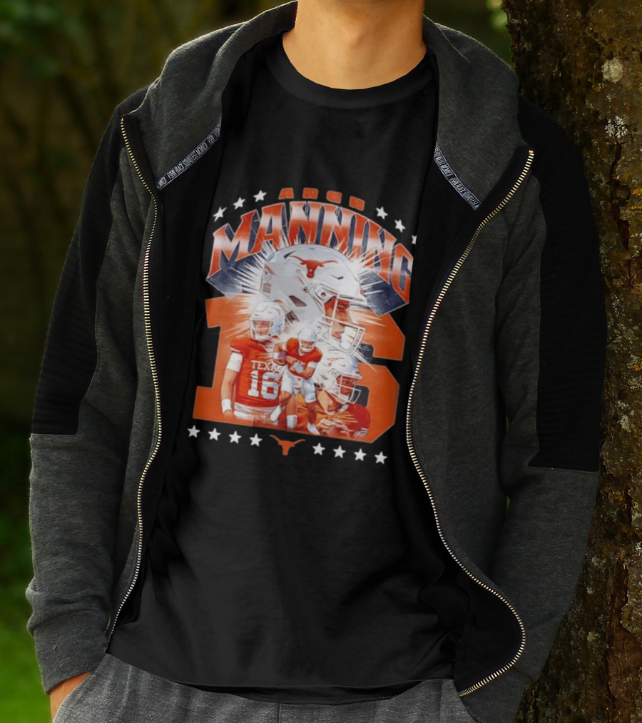 Texas Longhorns Arch Manning NCAA Football Collage Star Player Number 16 T-Shirt