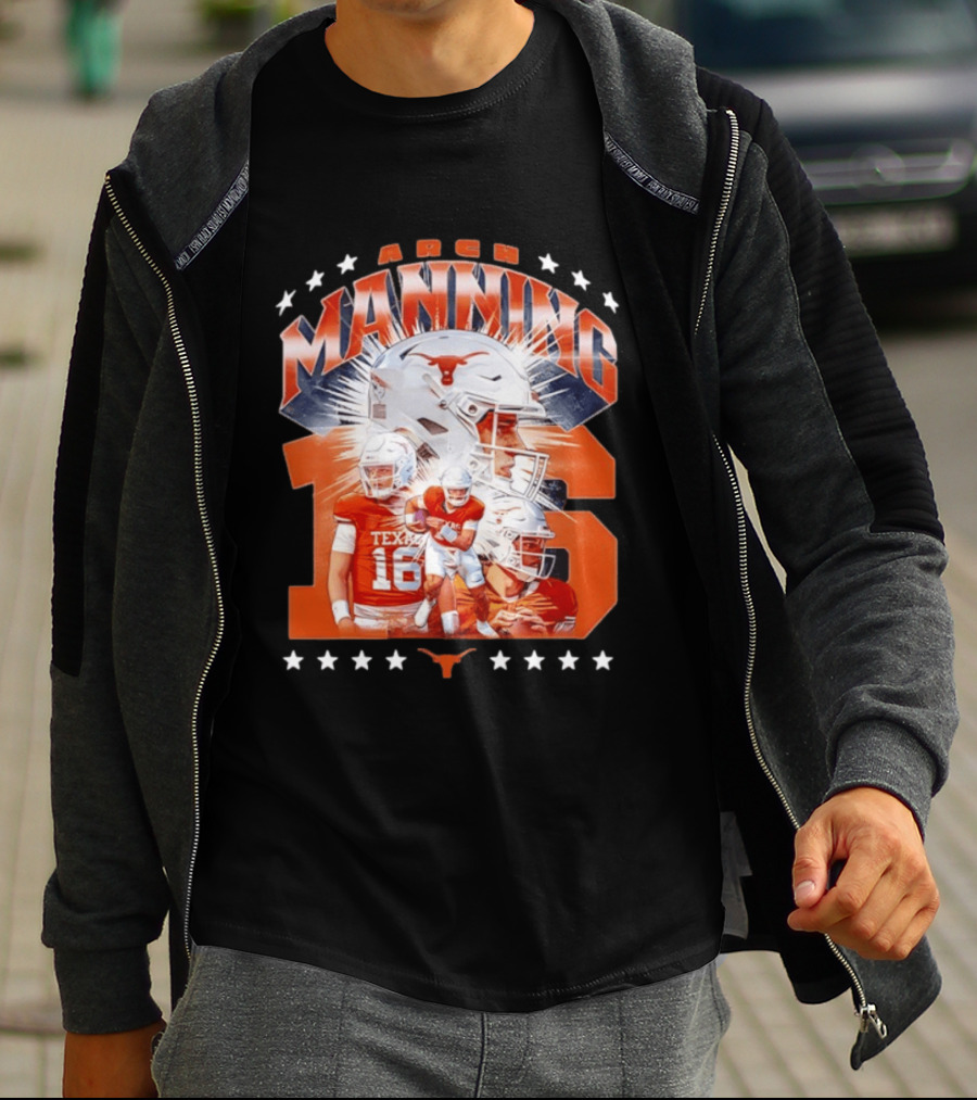 Texas Longhorns Arch Manning NCAA Football Collage Star Player Number 16 T-Shirt