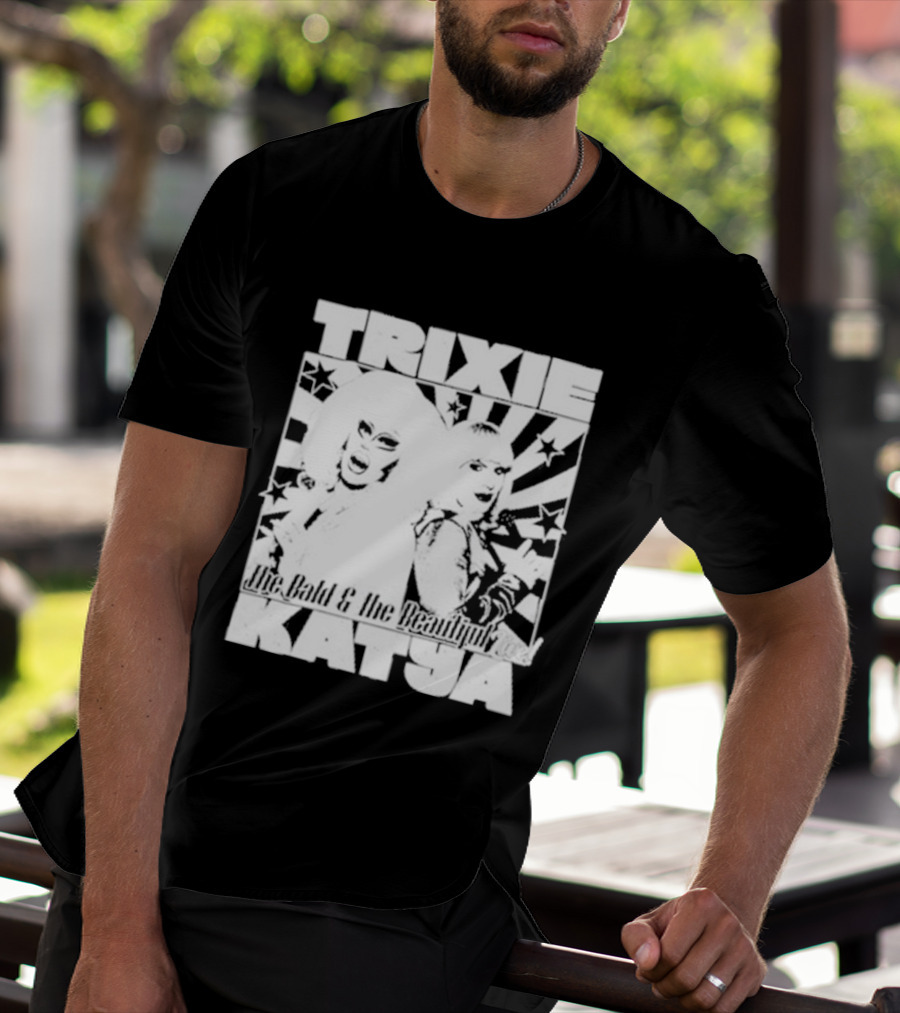 Trixie Katya The Bald And The Beautiful Stars Burst Microphone T-Shirt