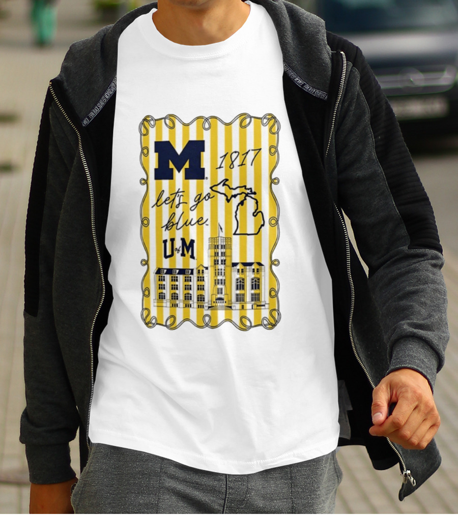 Michigan Wolverines M 1817 Let's Go Blue U Of M Campus Map T-Shirt