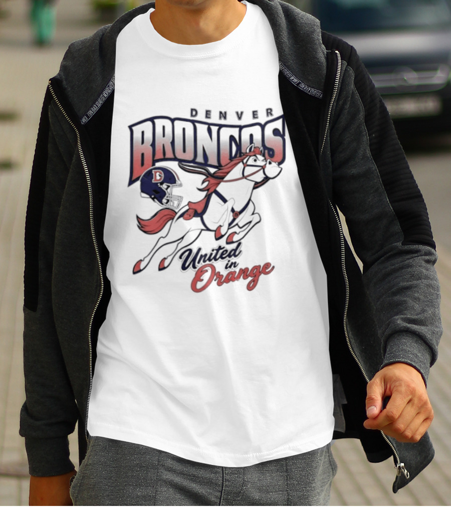 Denver Broncos United In Orange Football Helmet Horse T-Shirt