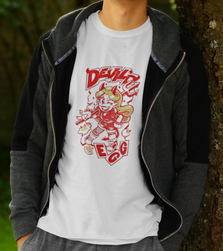 Devil Egg Cartoon Character With Pitchfork And Horns T-Shirt