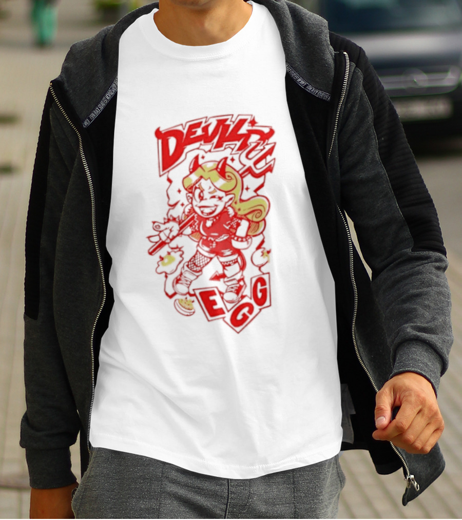 Devil Egg Cartoon Character With Pitchfork And Horns T-Shirt