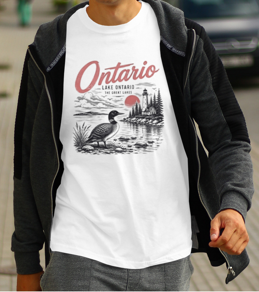 Ontario Lake Ontario The Great Lakes Loon Silhouette Sunset Scene T-Shirt