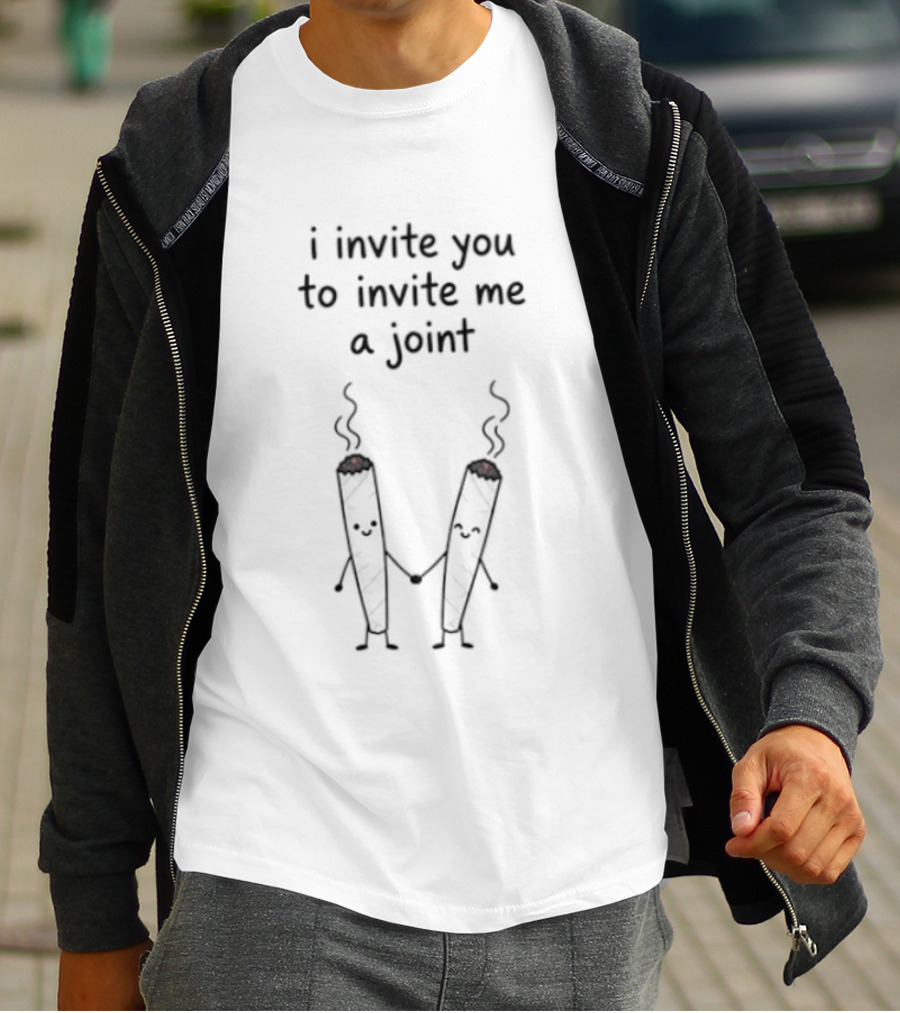 I Invite You To Invite Me A Joint Smoking Cartoon Pair T-Shirt