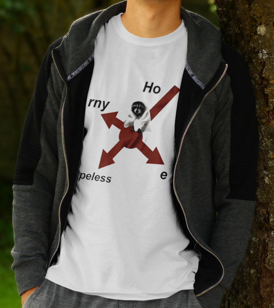 Raccoon Horny Hopeless Hoe Arrows T-Shirt