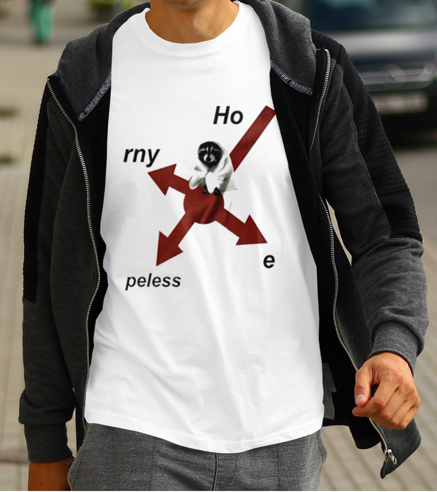 Raccoon Horny Hopeless Hoe Arrows T-Shirt