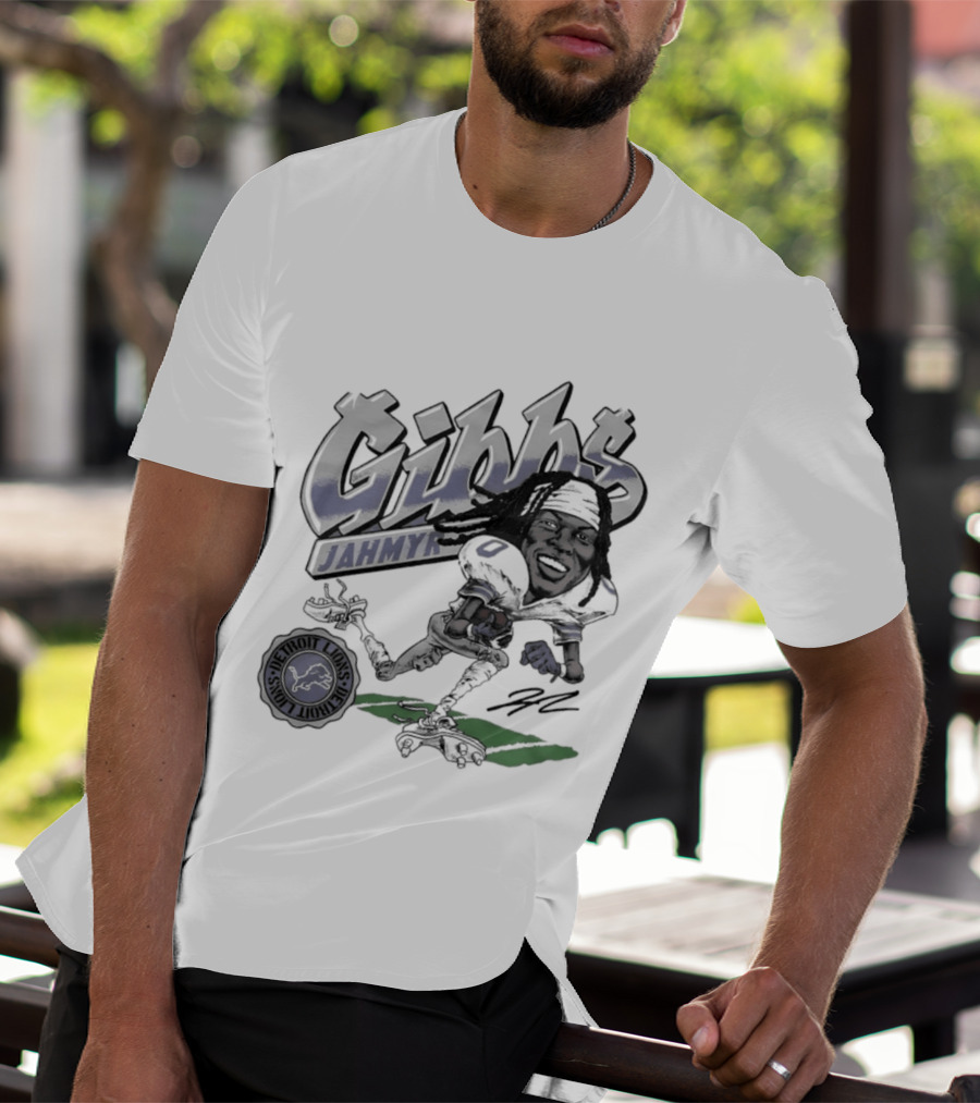 Jahmyr Gibbs Detroit Lions Football Caricature Gibbs Blue Jersey T-Shirt
