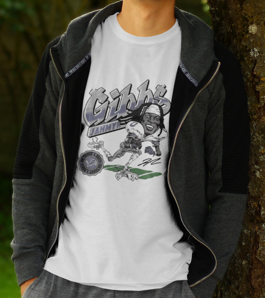 Jahmyr Gibbs Detroit Lions Football Caricature Gibbs Blue Jersey T-Shirt