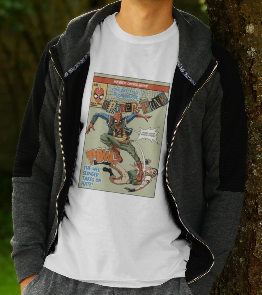 Mayhem Comics Group Spider Punk Your Anti Fascist Neighborhood Web Slinger Takes On Hate T-Shirt