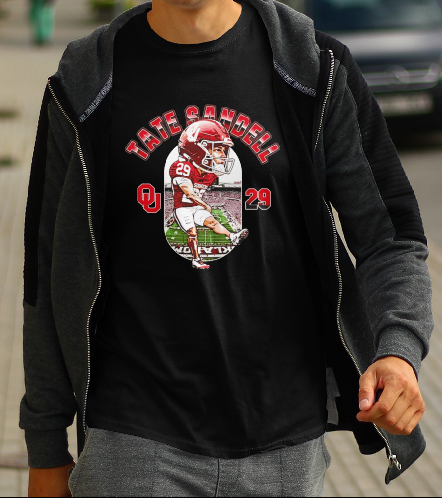 Tate Sandell 29 Oklahoma Sooners Football OU Player Caricature T-Shirt