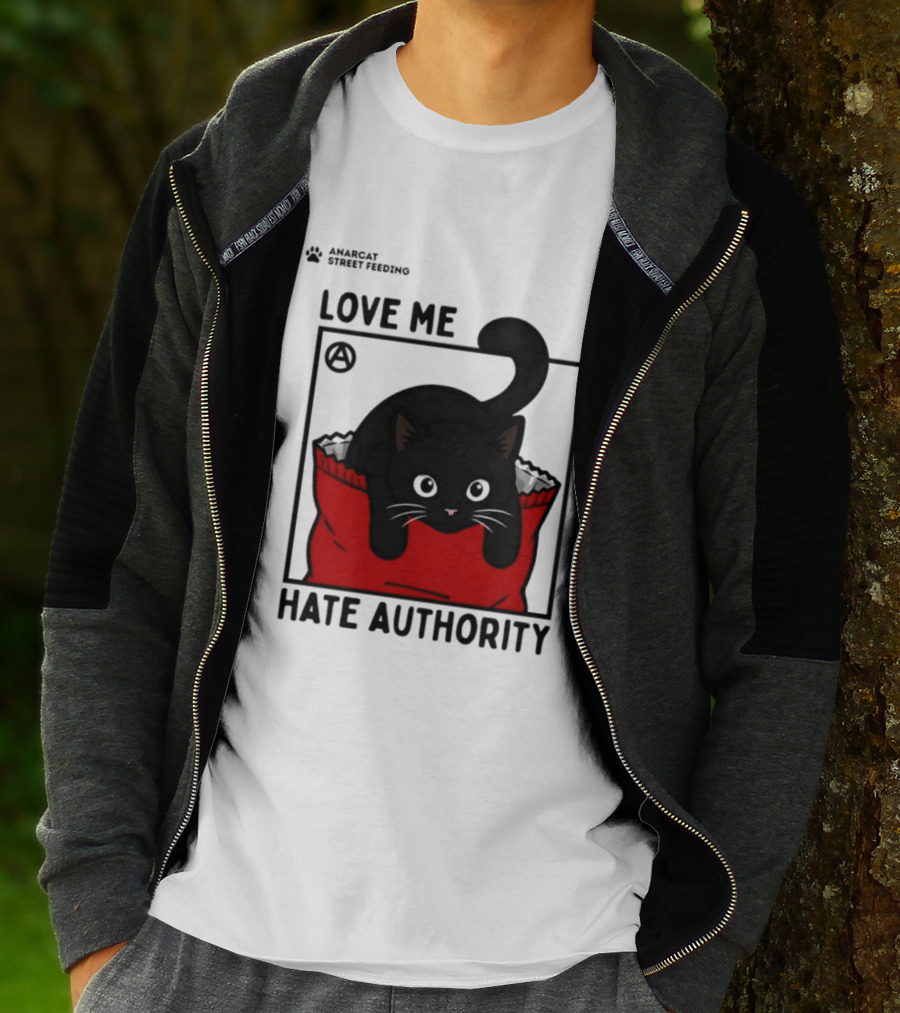 Anarcat Street Feeding Love Me Hate Authority Black Cat Red Bag T-Shirt