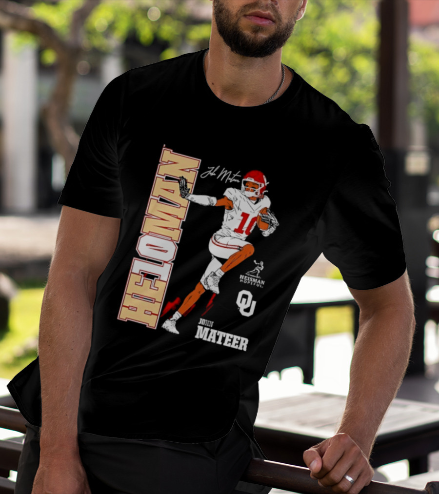 HE10MAN J Mateer Oklahoma Sooners Heisman Stance Player Number 10 T-Shirt
