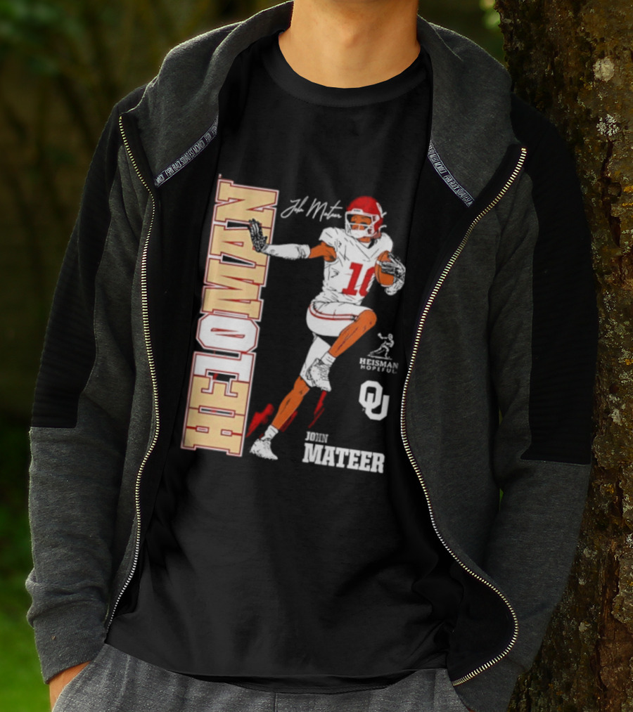 HE10MAN J Mateer Oklahoma Sooners Heisman Stance Player Number 10 T-Shirt