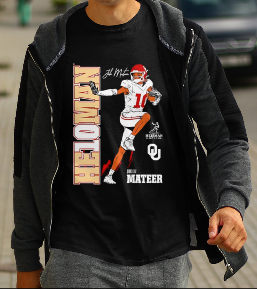 HE10MAN J Mateer Oklahoma Sooners Heisman Stance Player Number 10 T-Shirt