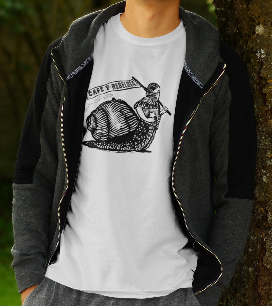 Cafe Y Rebeldia Zapatista Snail With Coffee And Revolutionary Banner T-Shirt