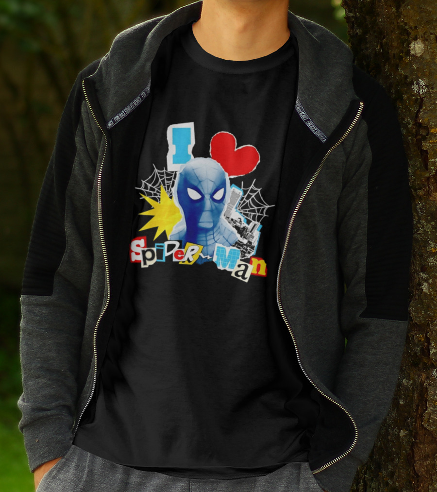 Marvel Spider Man I Love Spider Man Webhead Mask Collage T-Shirt