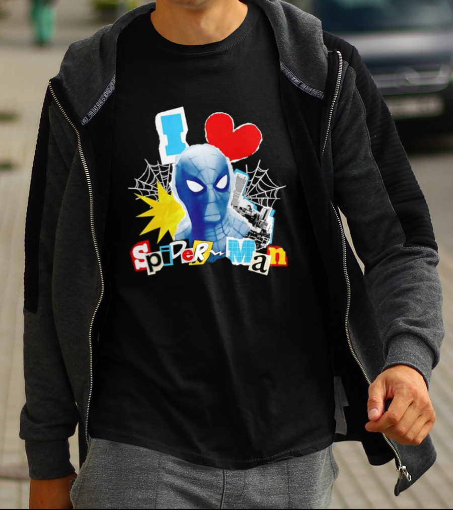 Marvel Spider Man I Love Spider Man Webhead Mask Collage T-Shirt