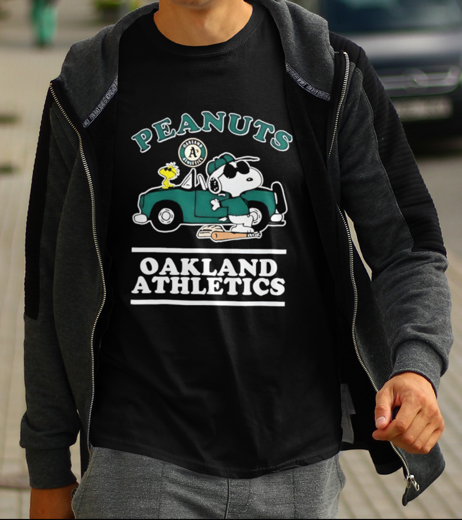 Peanuts Oakland Athletics Snoopy And Woodstock Driving T-Shirt
