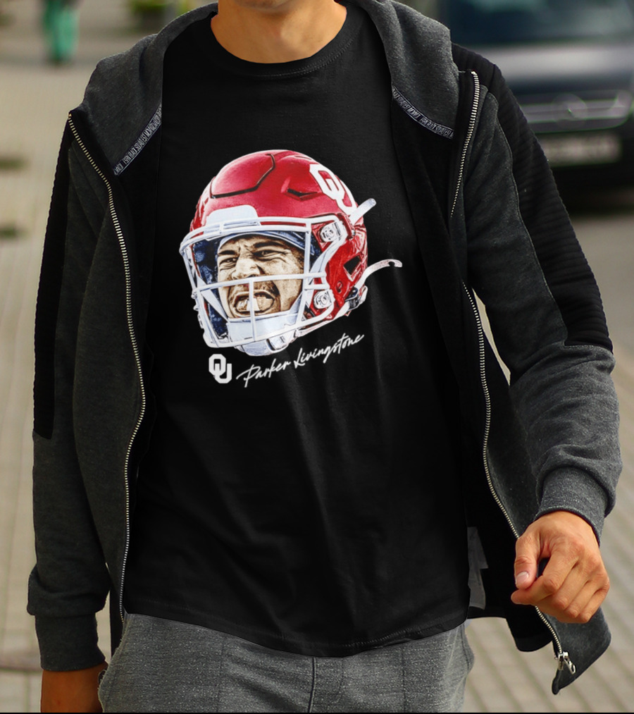 Oklahoma Sooners Parker Livingstone Football Swag Head OU Helmet T-Shirt