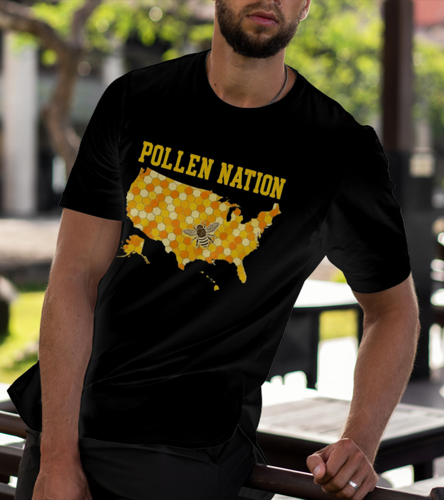 Pollen Nation USA Honeycomb Map Bee T-Shirt
