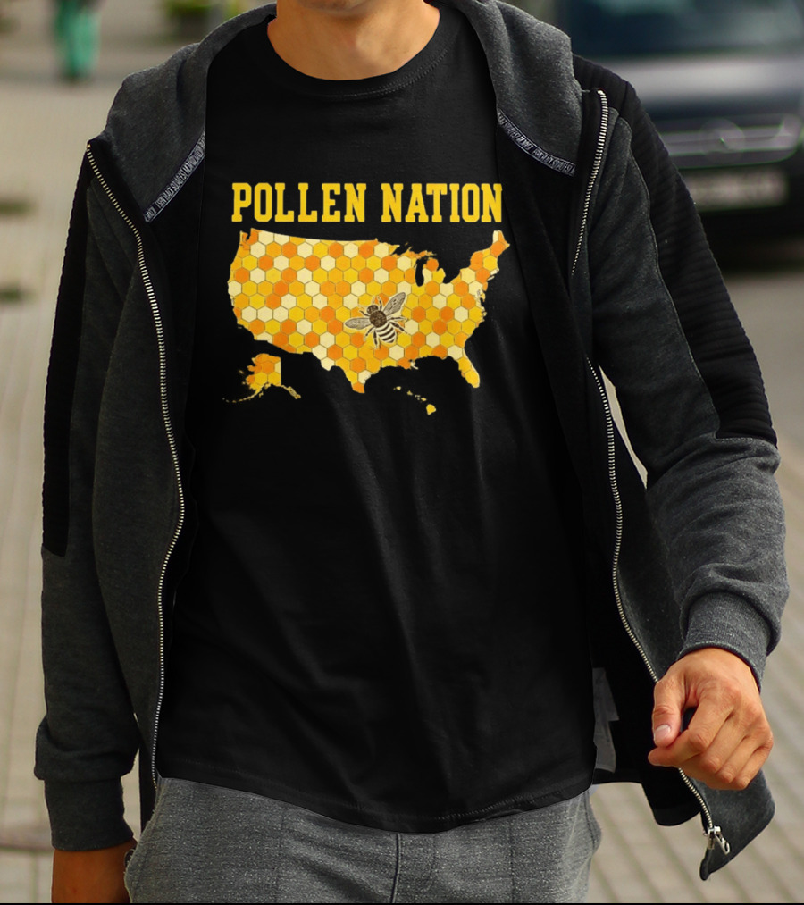 Pollen Nation USA Honeycomb Map Bee T-Shirt