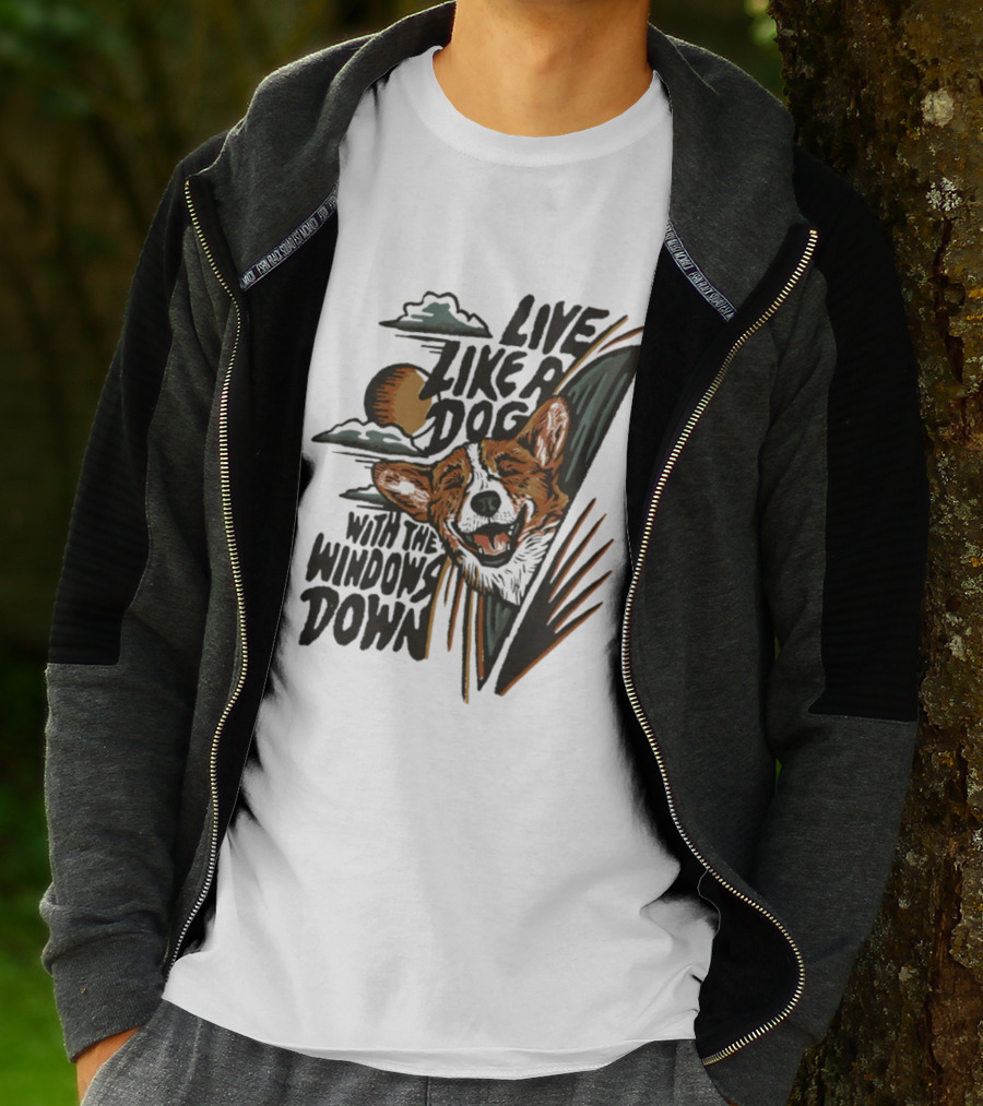Live Like A Dog With The Windows Down Retro Sunset Dog T-Shirt
