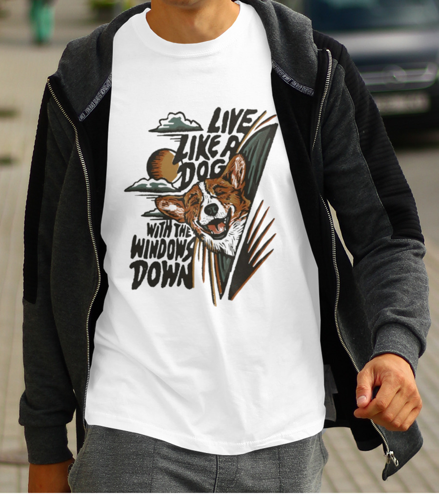 Live Like A Dog With The Windows Down Retro Sunset Dog T-Shirt