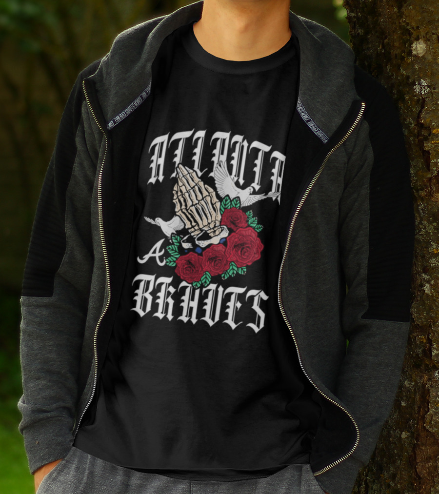 Atlanta Braves Gothic Bloom Praying Hands Halloween Roses 2026 T-Shirt