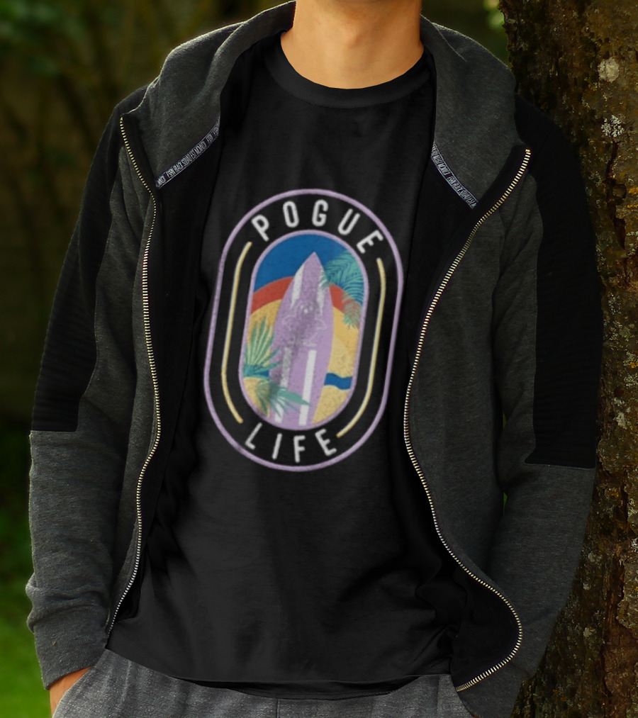 Pogue Life Surfboard And Palm Tree Colorful Tropical T-Shirt
