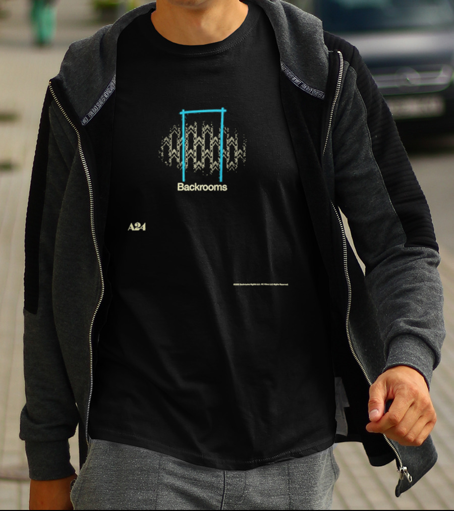 A24 Backrooms Hideo Kojima Inspired Concept With Abstract Doorway And Zigzag T-Shirt
