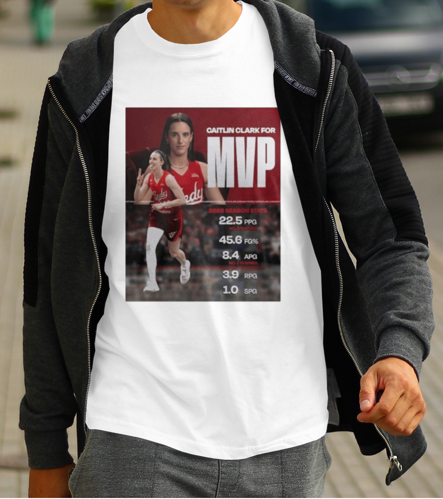 Caitlin Clark For MVP 2026 Stats 22.5 PPG 45.6 FG% 8.4 APG 3.9 RPG 1.0 SPG T-Shirt