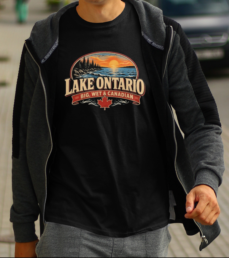 Lake Ontario Big Wet And Canadian Sunset Canadian Maple Leaf T-Shirt