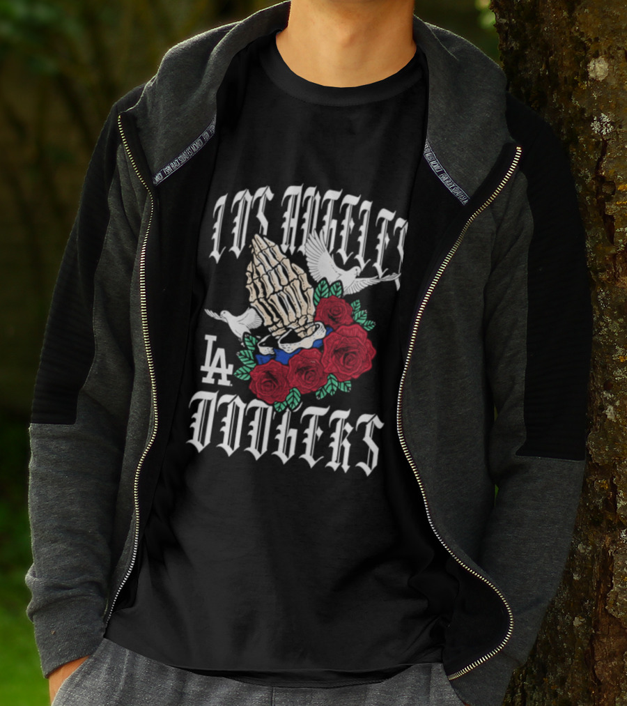 Los Angeles Dodgers Gothic Bloom Praying Hands Roses Halloween 2026 T-Shirt