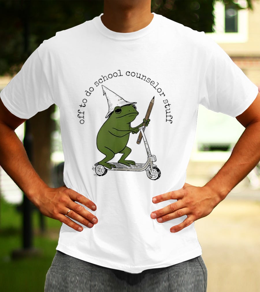 Frog Off To Do School Counselor Stuff With Wizard Hat Riding Scooter T-Shirt