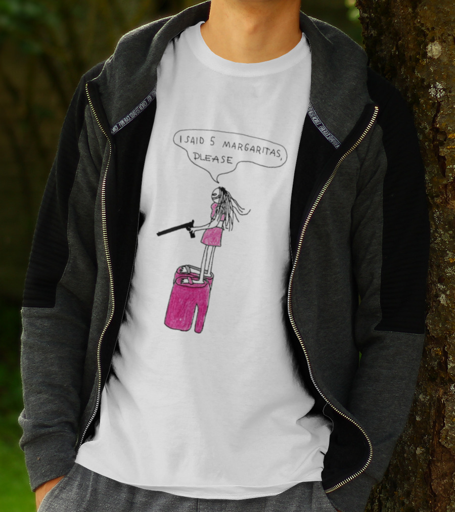 I Said 5 Margaritas Please Funny Stick Figure Woman On Chair T-Shirt