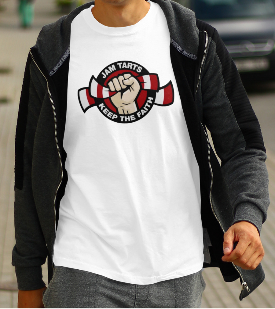 Jam Tarts Keep The Faith Fist Logo Red And White Ribbon T-Shirt