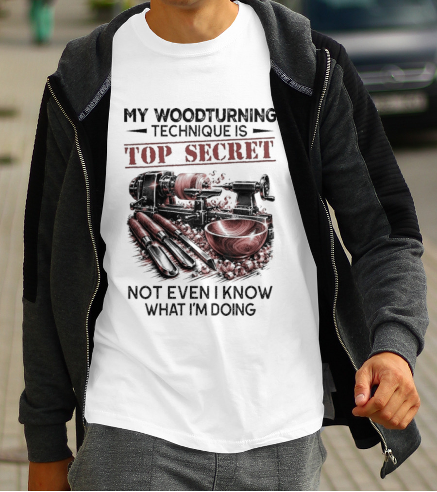 My Woodturning Technique Is Top Secret Not Even I Know What I'm Doing Funny Woodworker Humor T-Shirt