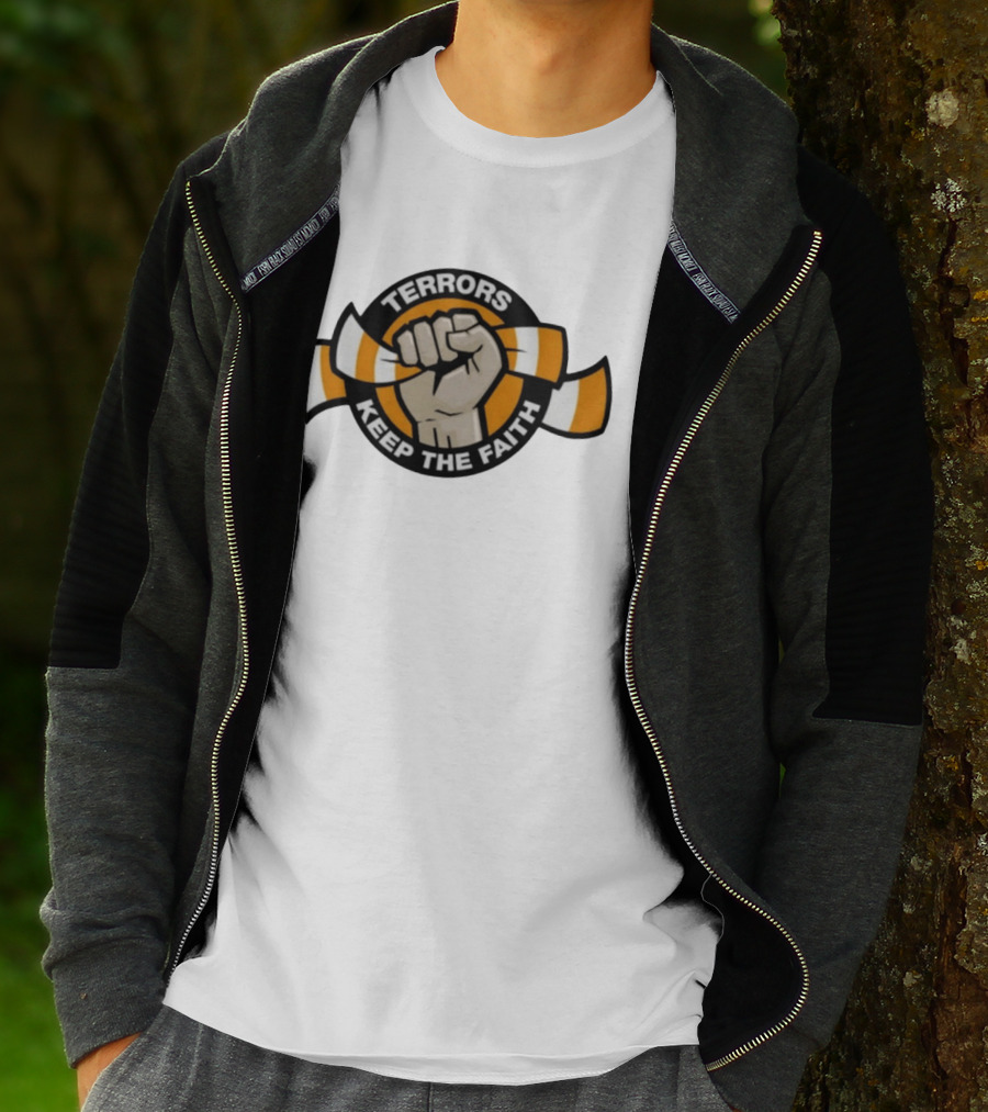 Terrors Keep The Faith Fist Holding Orange And White Scarf T-Shirt