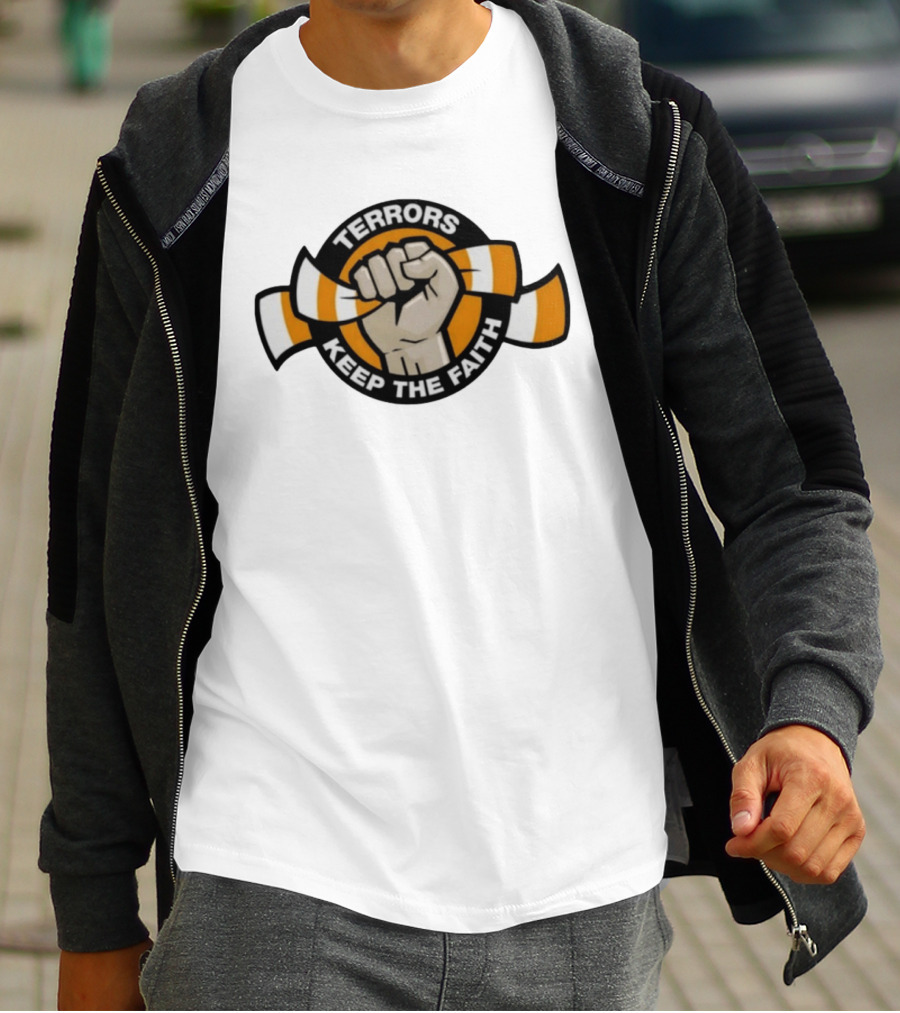 Terrors Keep The Faith Fist Holding Orange And White Scarf T-Shirt